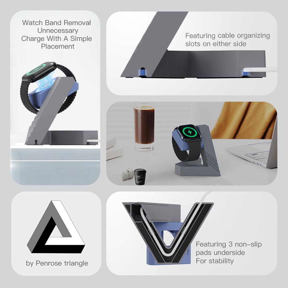 Modern Geometric Apple Watch Charging Stand – Compatible with Series 10/9/8/7/6/5/4/3 & Ultra 1 Dock