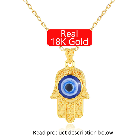 18K Real Gold Unisex Evil Eye Pendant - with FREE Gold-Plated 925S Sterling Silver Chain necklace