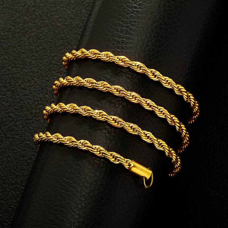 18K AU750 Solid Gold Rope Chain Necklace Unisex 18inches (45cm) Real Yellow Gold 1.08mm 1.14mm 1.3mm