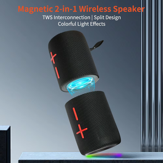 Cyboris S10 Wireless Speaker – Detachable TWS, 3D Stereo Bass, IPX6 Waterproof, LED Light, Portable.