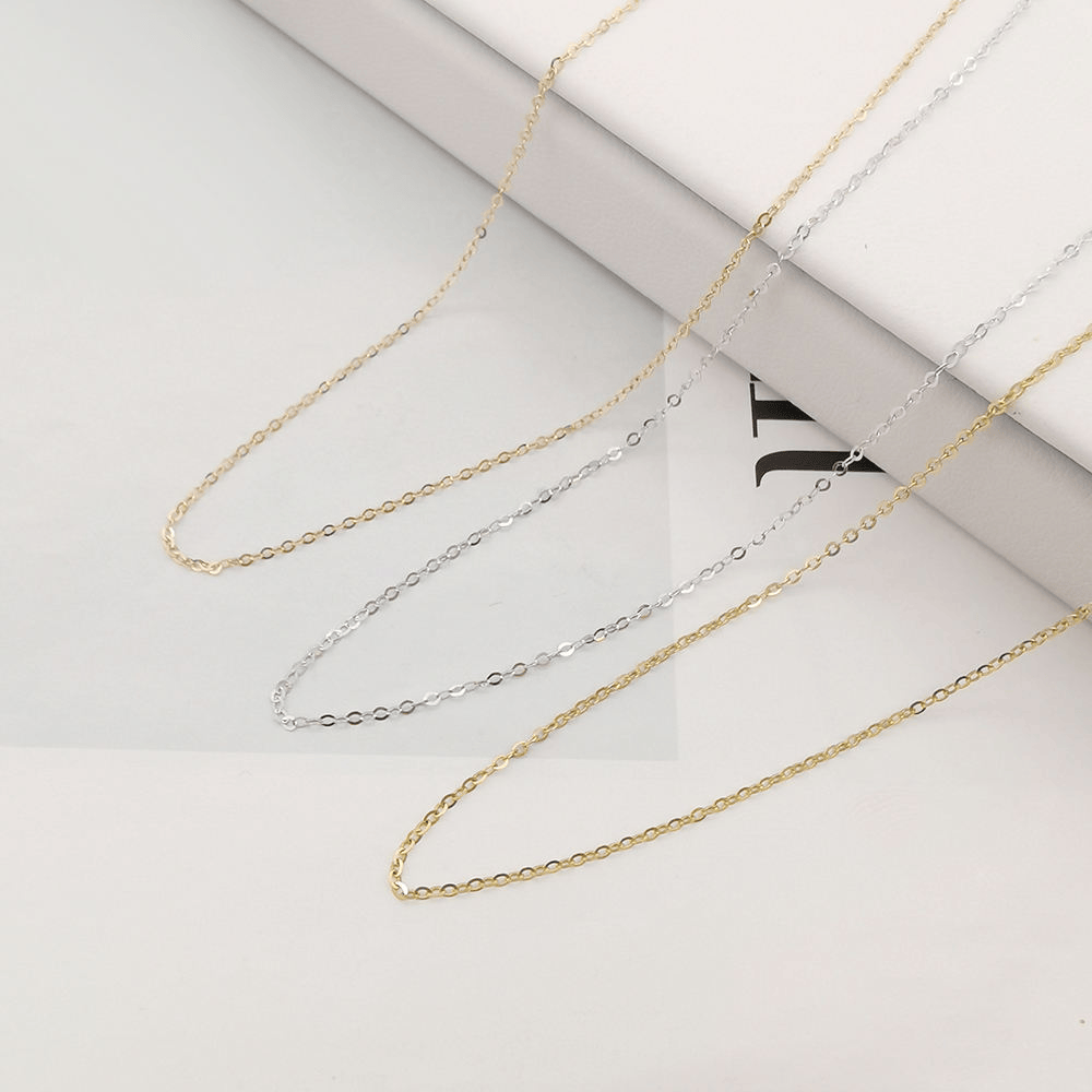 18K AU750 Solid Gold Cable Chain Necklace Unisex 18inches (45cm) - Round-Link Fine Chain 1.0mm/1.3mm