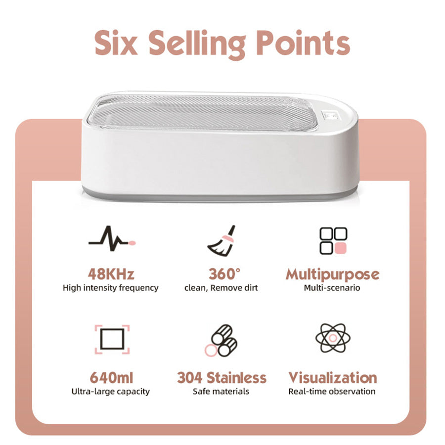 Mini Portable Ultrasonic Cleaner – Digital Household Cleaner for Jewelry Glasses, Watches & Dentures