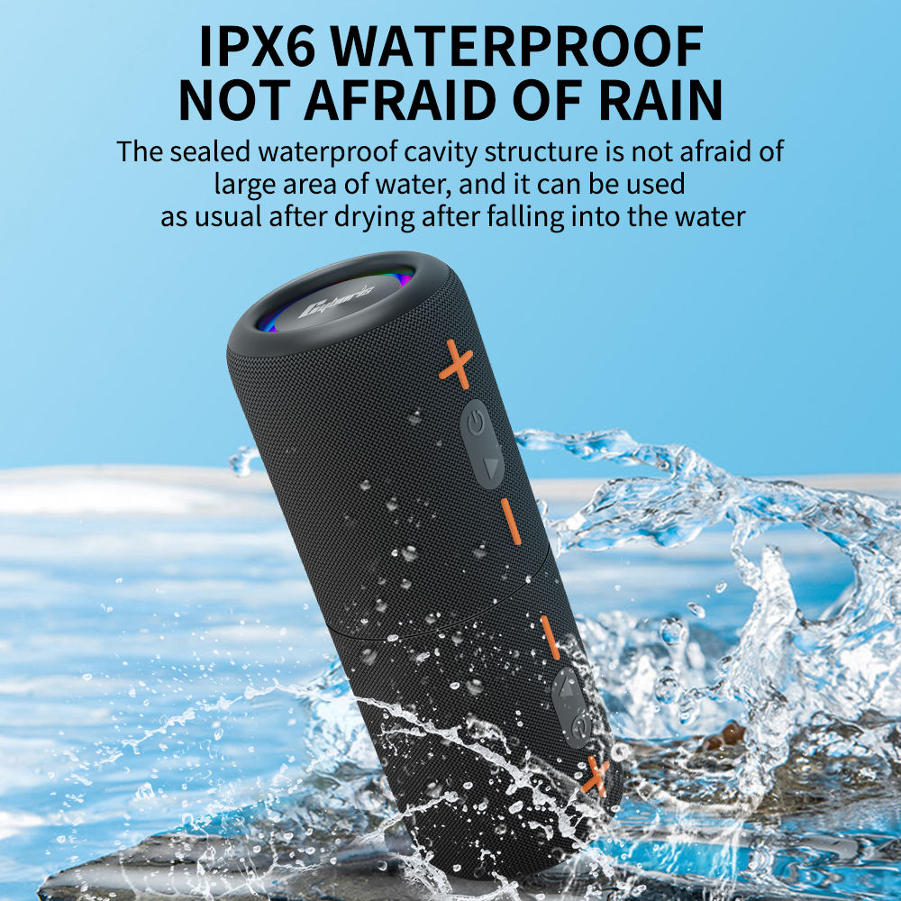 Cyboris S10 Wireless Speaker – Detachable TWS, 3D Stereo Bass, IPX6 Waterproof, LED Light, Portable.