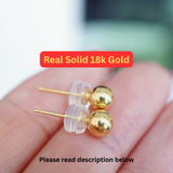18K AU750 Real Solid Gold Ball Stud Earrings – Unisex Classic Round Minimalist 3mm 4mm 5mm 6mm Pairs
