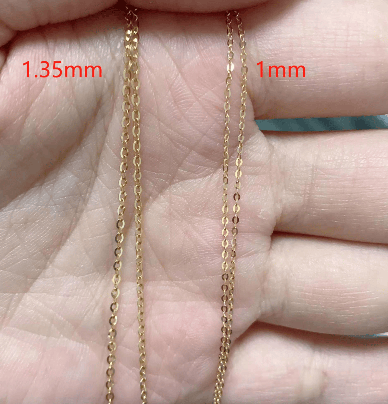 18K AU750 Solid Gold Cable Chain Necklace Unisex 18inches (45cm) - Round-Link Fine Chain 1.0mm/1.3mm