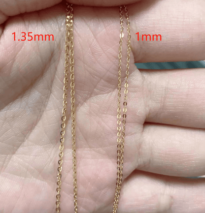 18K AU750 Solid Gold Cable Chain Necklace Unisex 18inches (45cm) - Round-Link Fine Chain 1.0mm/1.3mm