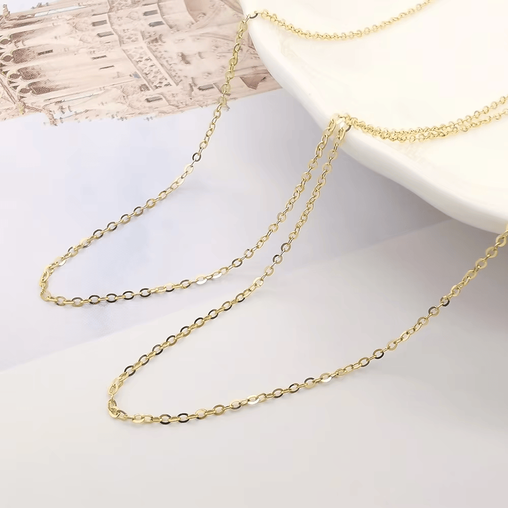 18K AU750 Solid Gold Cable Chain Necklace Unisex 18inches (45cm) - Round-Link Fine Chain 1.0mm/1.3mm