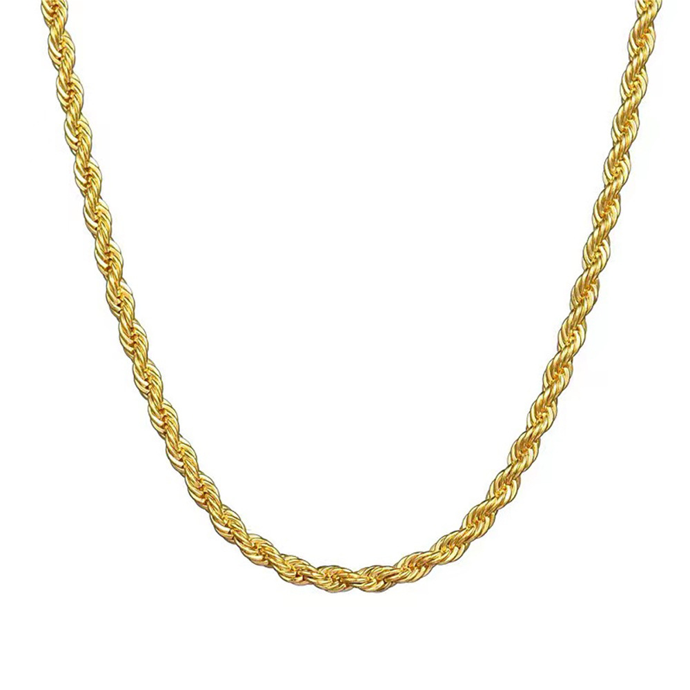 18K AU750 Solid Gold Rope Chain Necklace Unisex 18inches (45cm) Real Yellow Gold 1.08mm 1.14mm 1.3mm