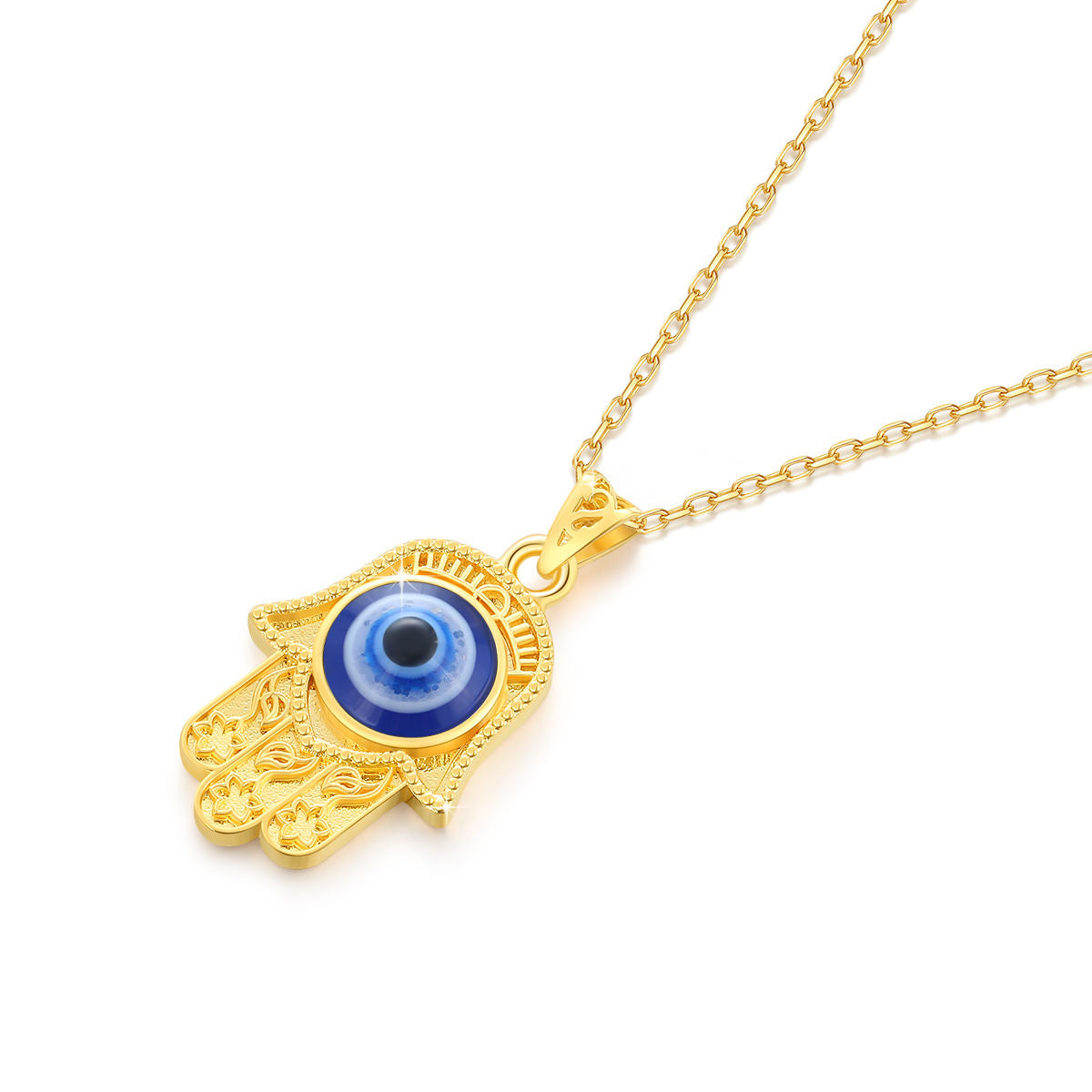 18K Real Gold Unisex Evil Eye Pendant - with FREE Gold-Plated 925S Sterling Silver Chain necklace