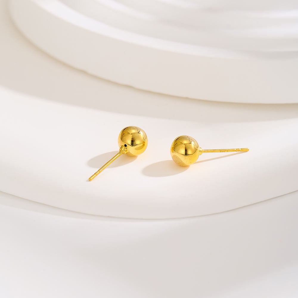 18K AU750 Real Solid Gold Ball Stud Earrings – Unisex Classic Round Minimalist 3mm 4mm 5mm 6mm Pairs