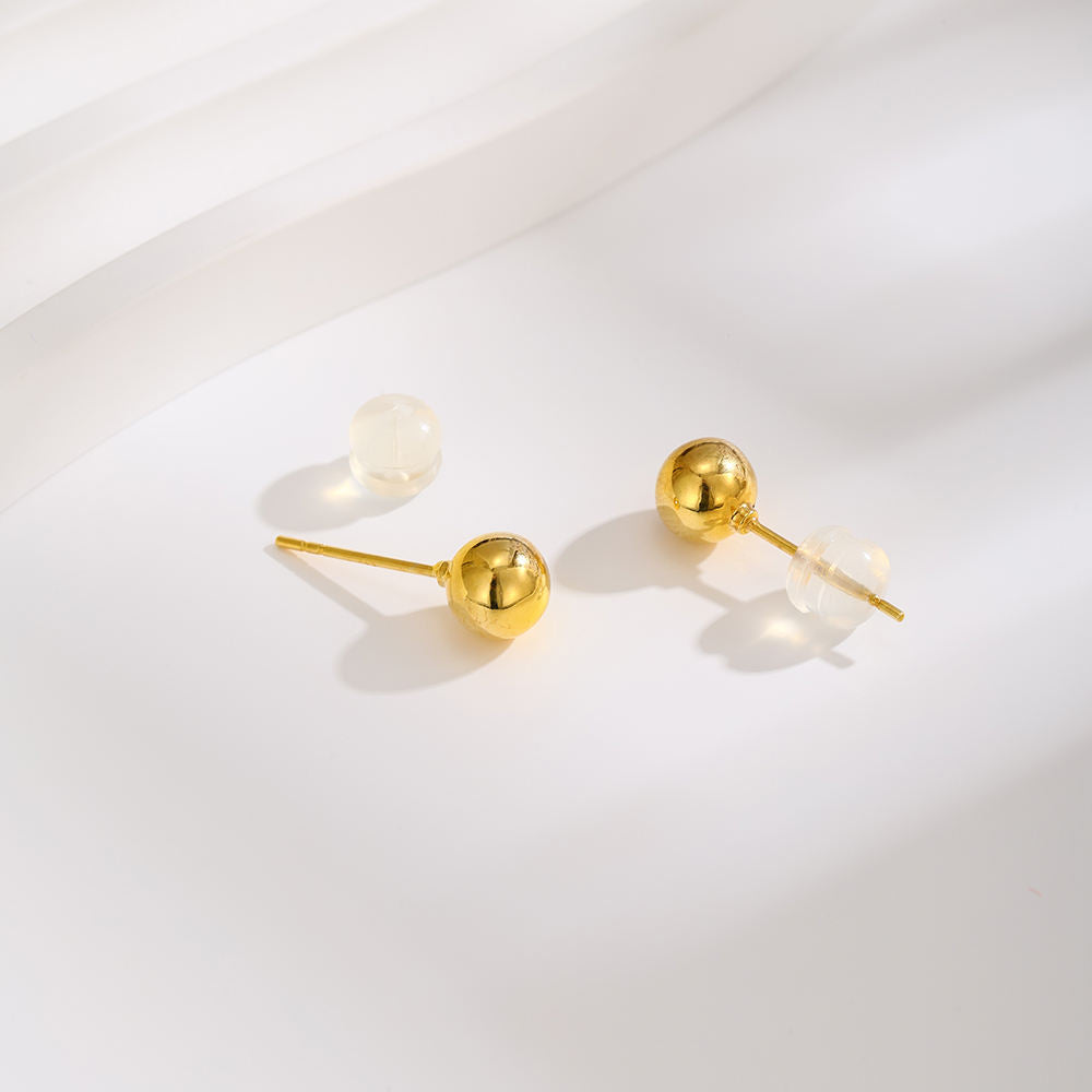 18K AU750 Real Solid Gold Ball Stud Earrings – Unisex Classic Round Minimalist 3mm 4mm 5mm 6mm Pairs