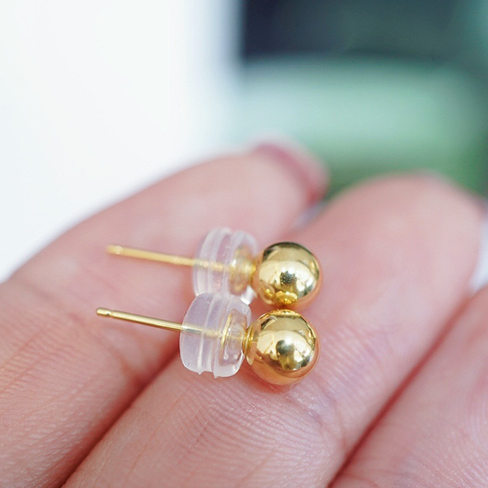 18K AU750 Real Solid Gold Ball Stud Earrings – Unisex Classic Round Minimalist 3mm 4mm 5mm 6mm Pairs
