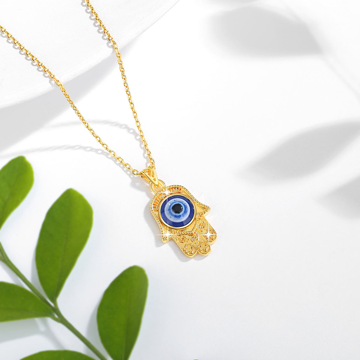 18K Real Gold Unisex Evil Eye Pendant - with FREE Gold-Plated 925S Sterling Silver Chain necklace