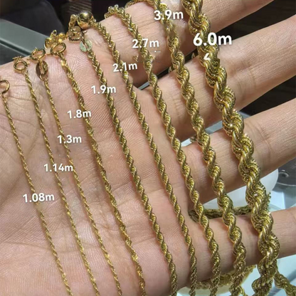 18K AU750 Solid Gold Rope Chain Necklace Unisex 18inches (45cm) Real Yellow Gold 1.08mm 1.14mm 1.3mm