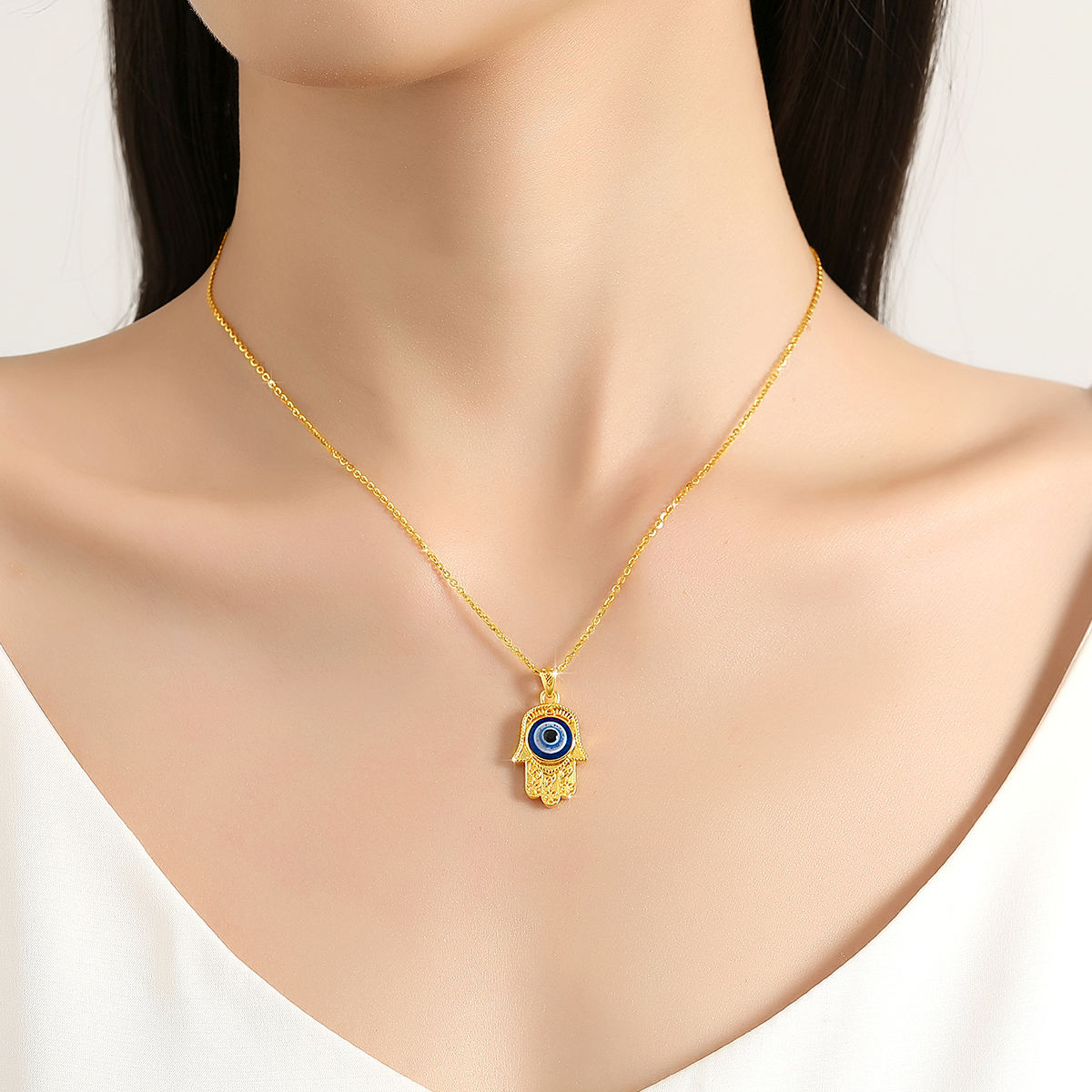 18K Real Gold Unisex Evil Eye Pendant - with FREE Gold-Plated 925S Sterling Silver Chain necklace
