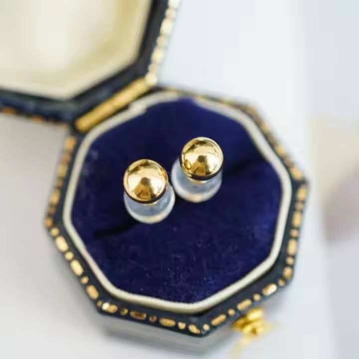 18K AU750 Real Solid Gold Ball Stud Earrings – Unisex Classic Round Minimalist 3mm 4mm 5mm 6mm Pairs