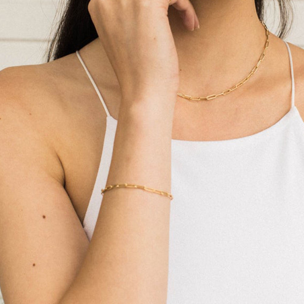 Paperclip Bracelet 316L Stainless Steel Chain Link 18cm Unisex 14K Gold Silver Plated