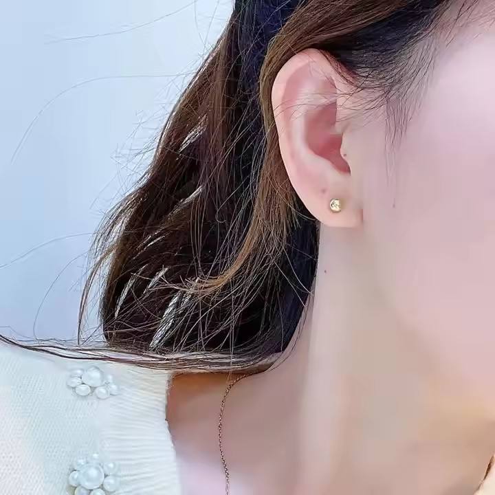 18K AU750 Real Solid Gold Ball Stud Earrings – Unisex Classic Round Minimalist 3mm 4mm 5mm 6mm Pairs